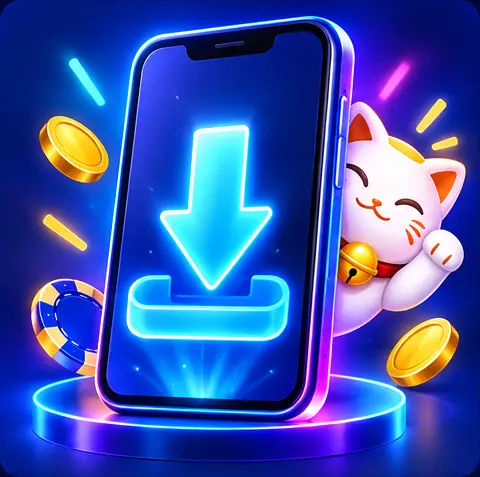 Neon smartphone with an app download arrow