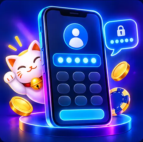 Neon smartphone showing a secure PlayTime login concept